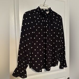 LOFT Black and White Ruffled Long Sleeve Blouse